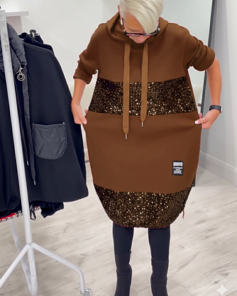 Trendy Hooded Dress with Patchwork