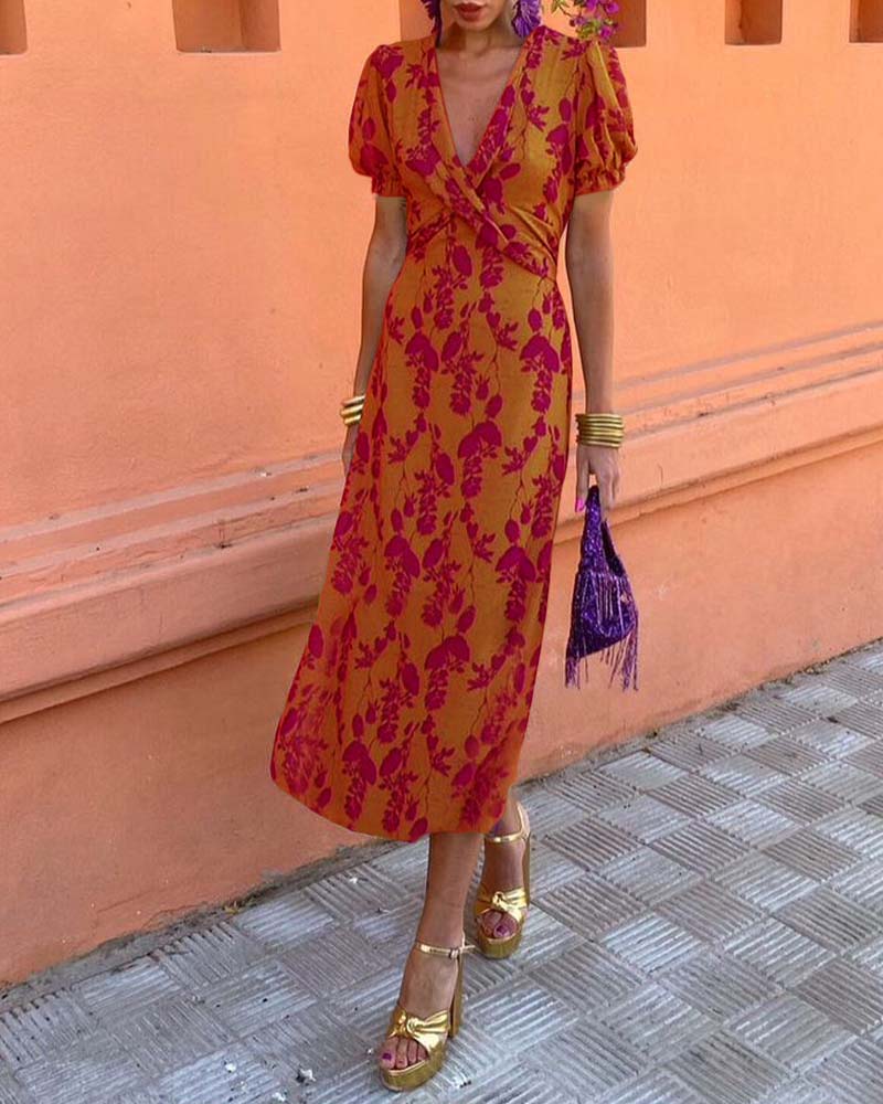 Bonnie | Elegant Floral Print Midi Dress