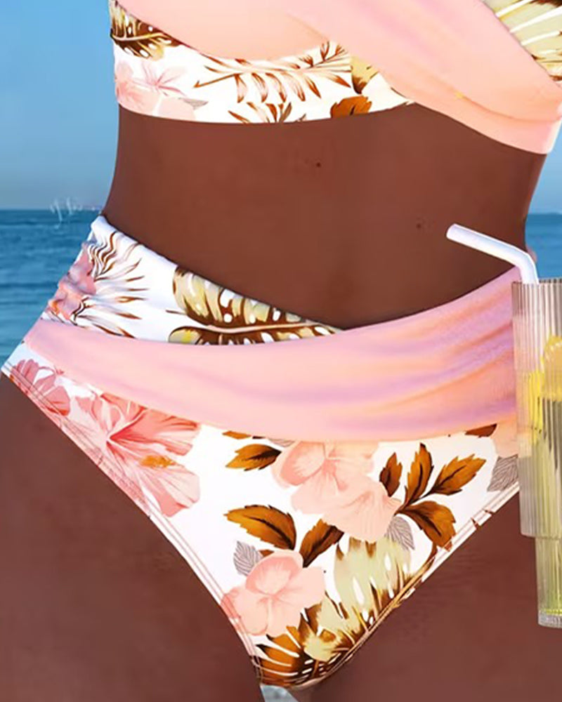 Floral Contrast Split Bikini