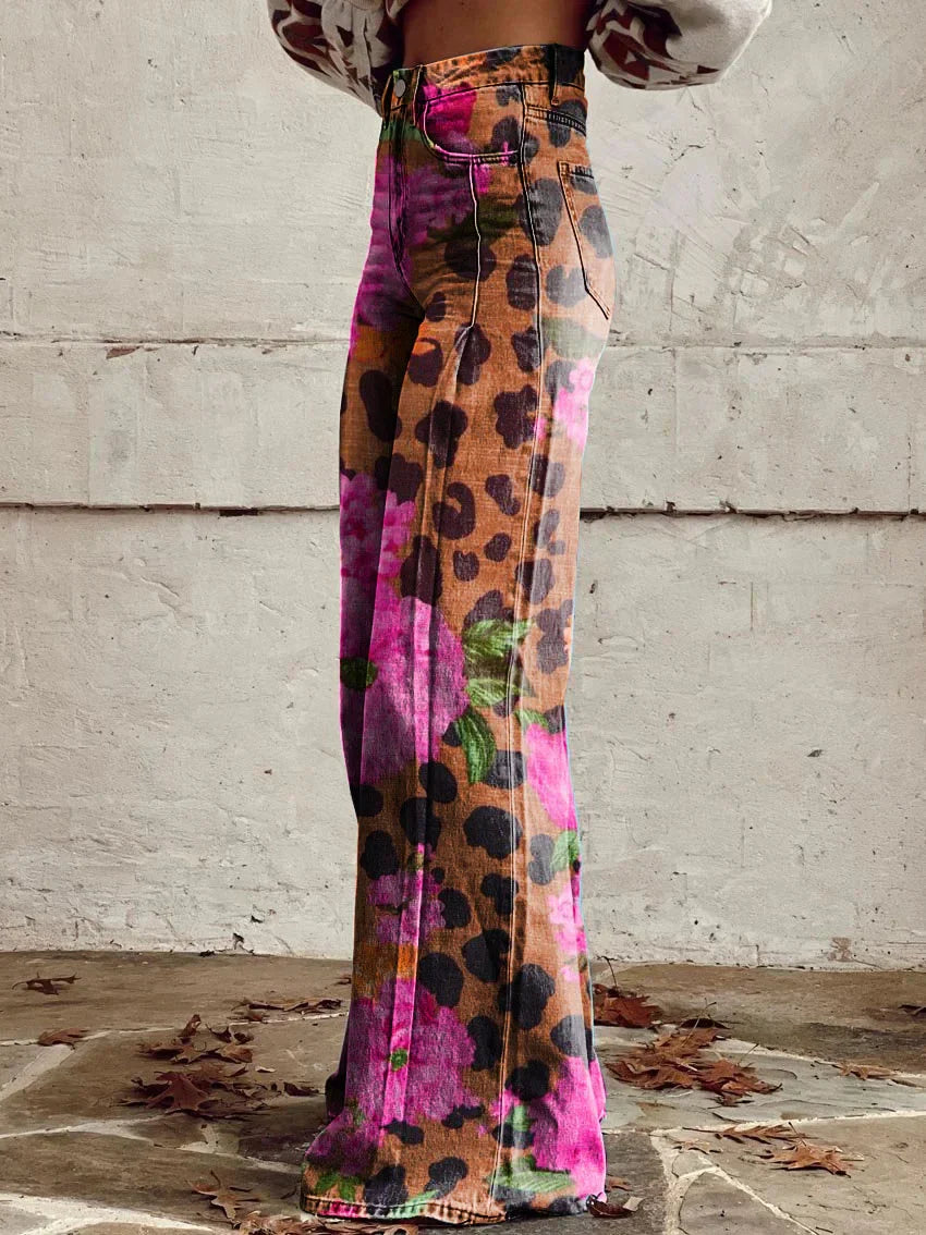 Erica | Floral Leopard Print Wide-Leg Jeans