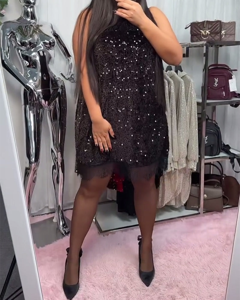 Solid Dress with Patchwork Details