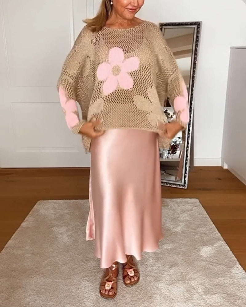 Hollow Pattern Sweater with Floral Motifs