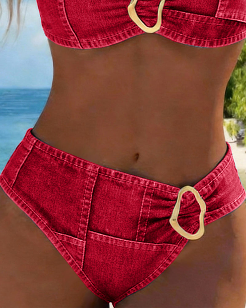 Metal Buckle Suspender Bikini Two-Piece