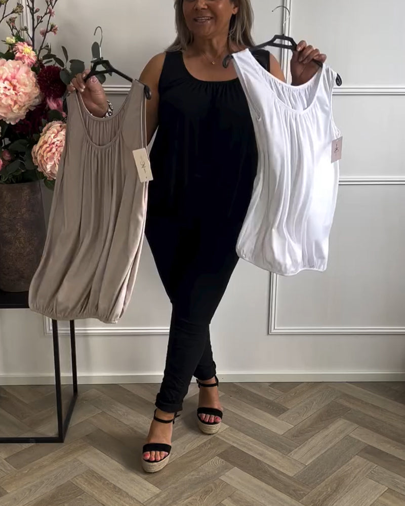 Top Without Sleeves Solid Color Pleated