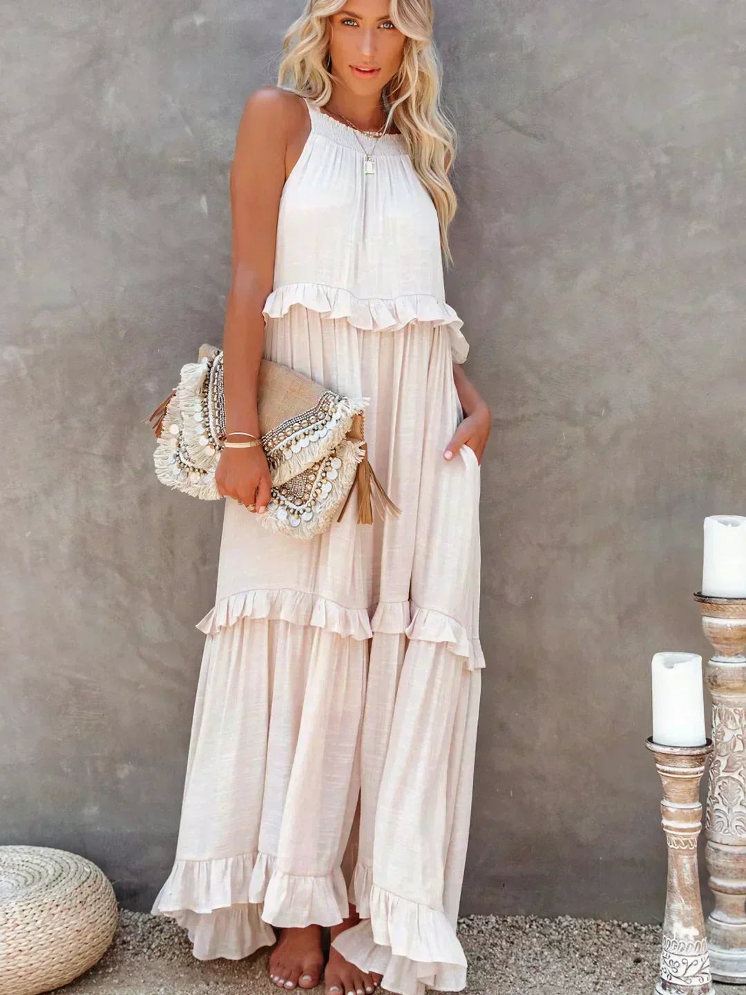 Landry - Chic Ruffle Trim Sleeveless Dress