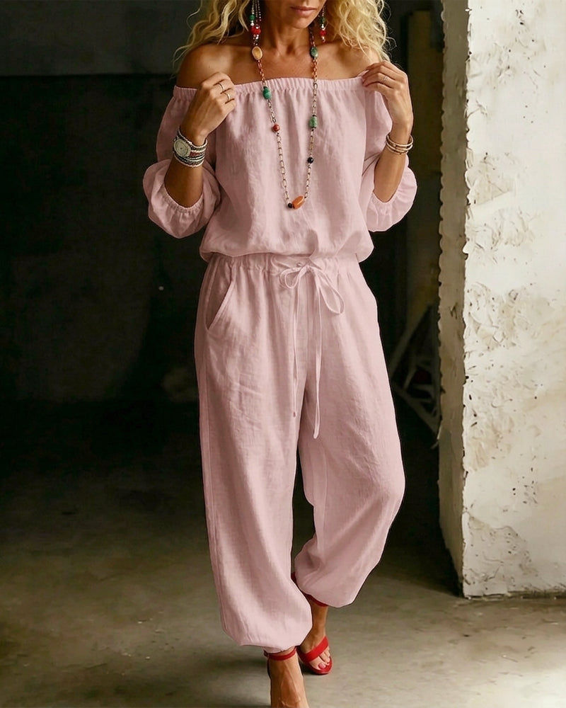 Off-Shoulder Jumpsuit with Fitted Waist