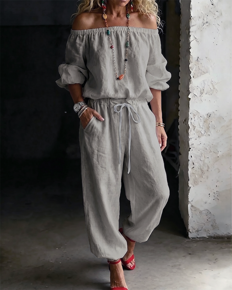 Off-Shoulder Jumpsuit with Fitted Waist