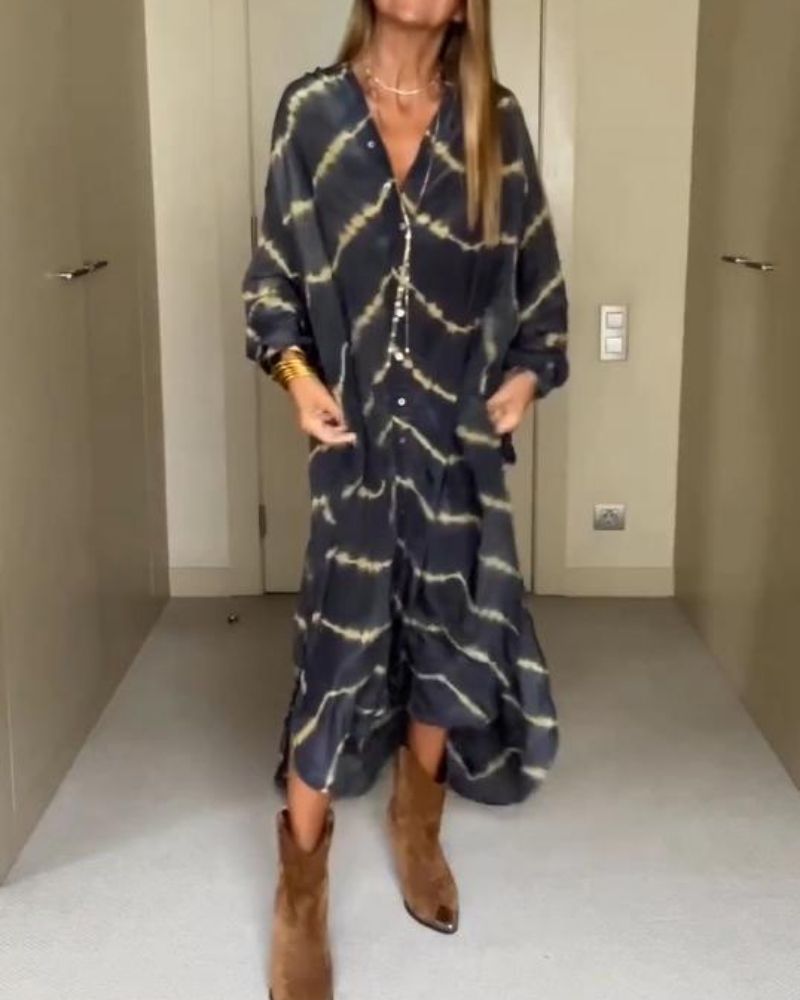 Bente™ | Long Bohemian Dress with Stripes and Long Sleeves
