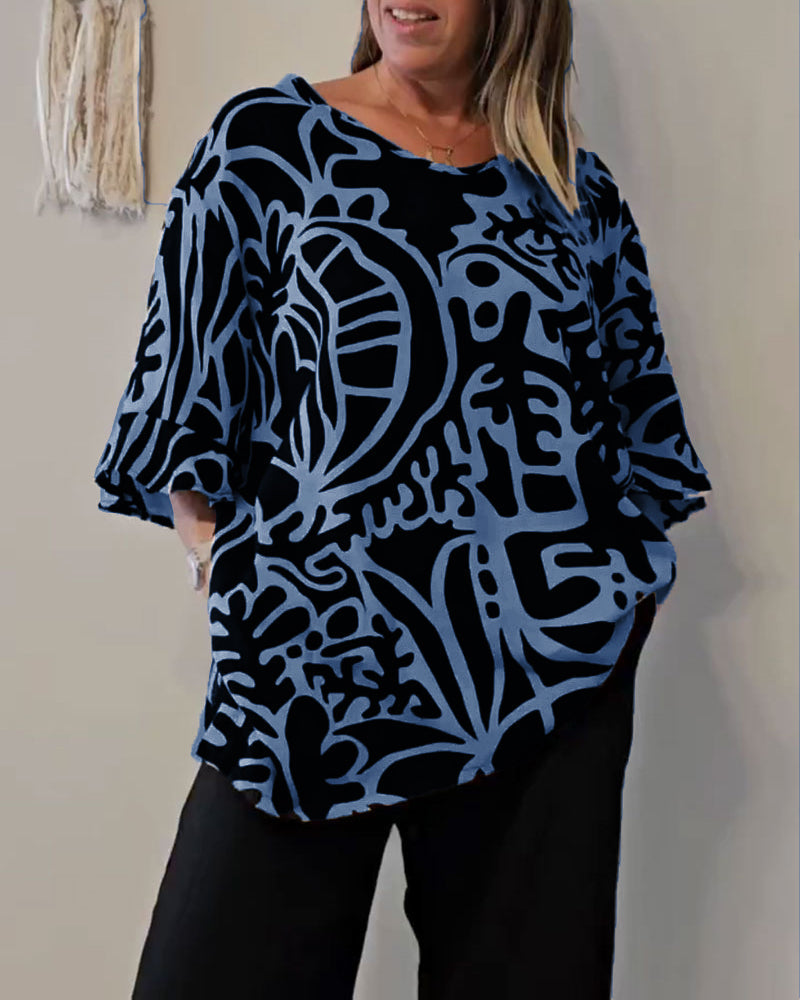 Top Abstract Botanical Print Loose