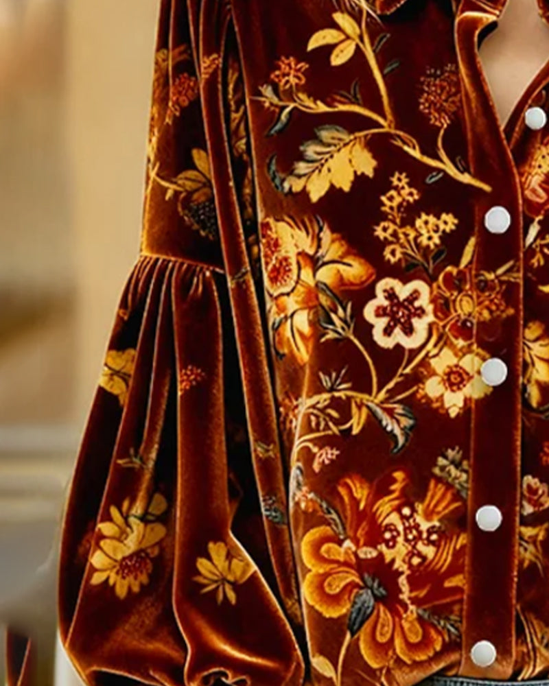 Printed Balloon Sleeve Shirt