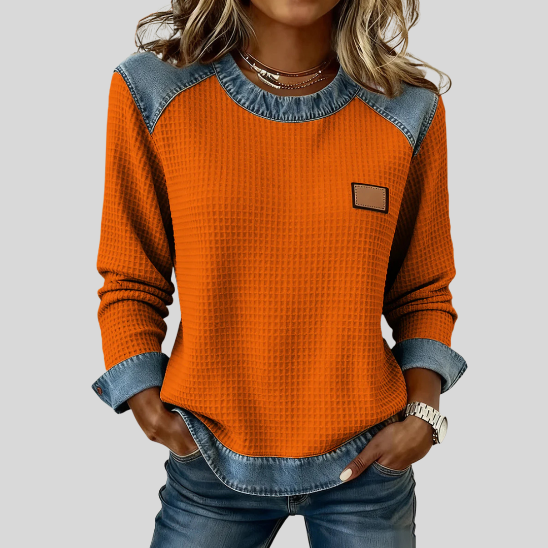 Hana™ | Women's Patchwork Design Waffle Sweatshirt