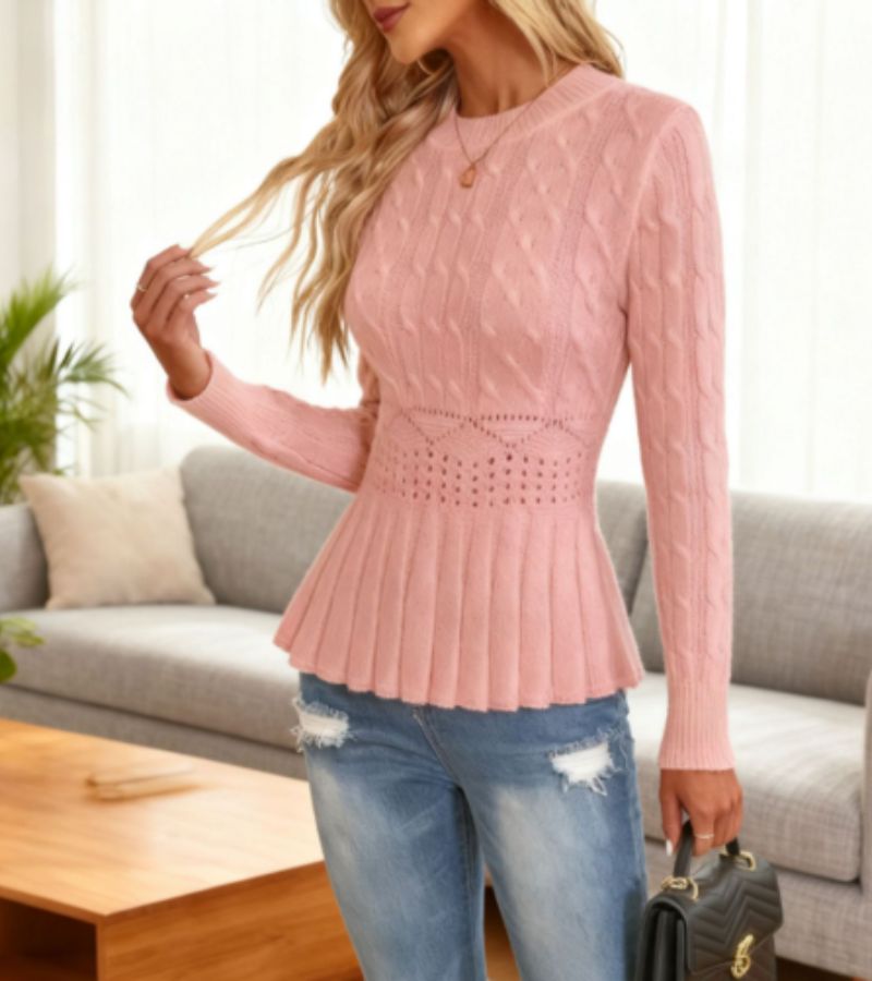 Ornella | Thick Knit Sweater with Peplum Hem