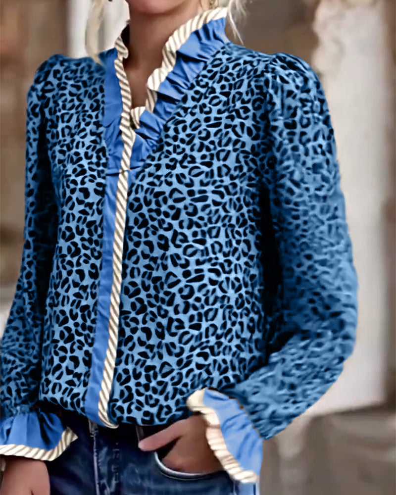 Casual Long Sleeve Leopard Print Shirt