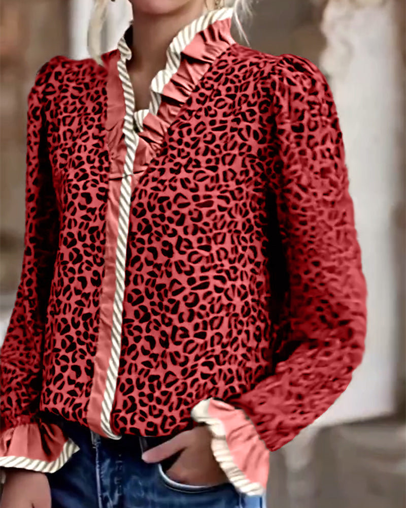 Casual Long Sleeve Leopard Print Shirt