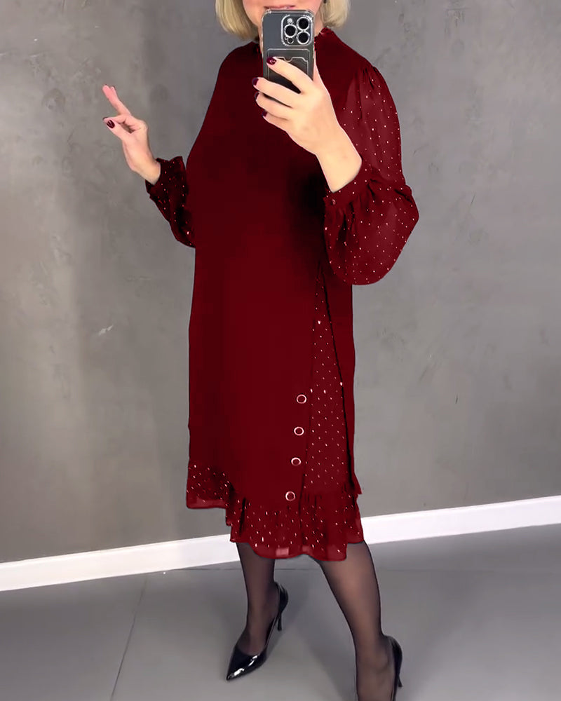 Elegant Polka Dot Dress with Long Sleeves
