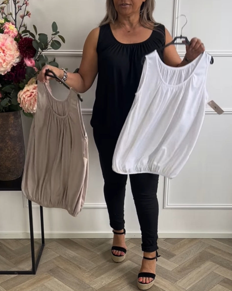 Top Without Sleeves Solid Color Pleated