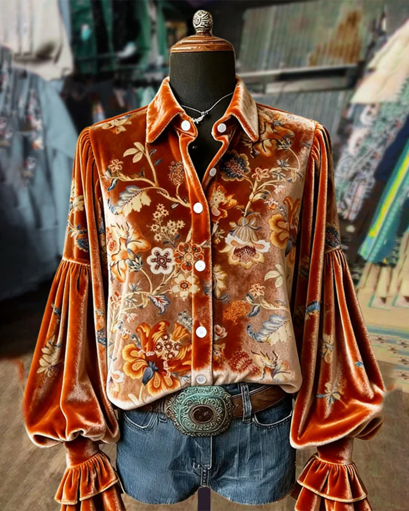 Printed Balloon Sleeve Shirt