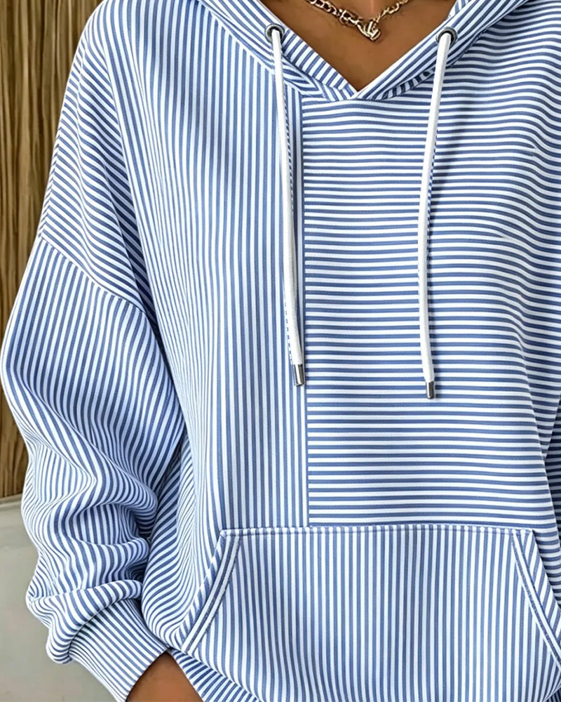 Casual Striped Hoodie with Drawstring