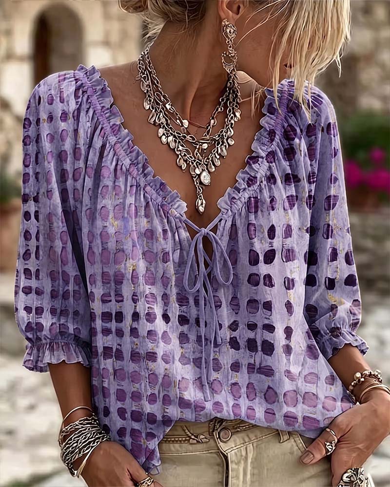 Blouse Polka Dot Pattern with Lacing