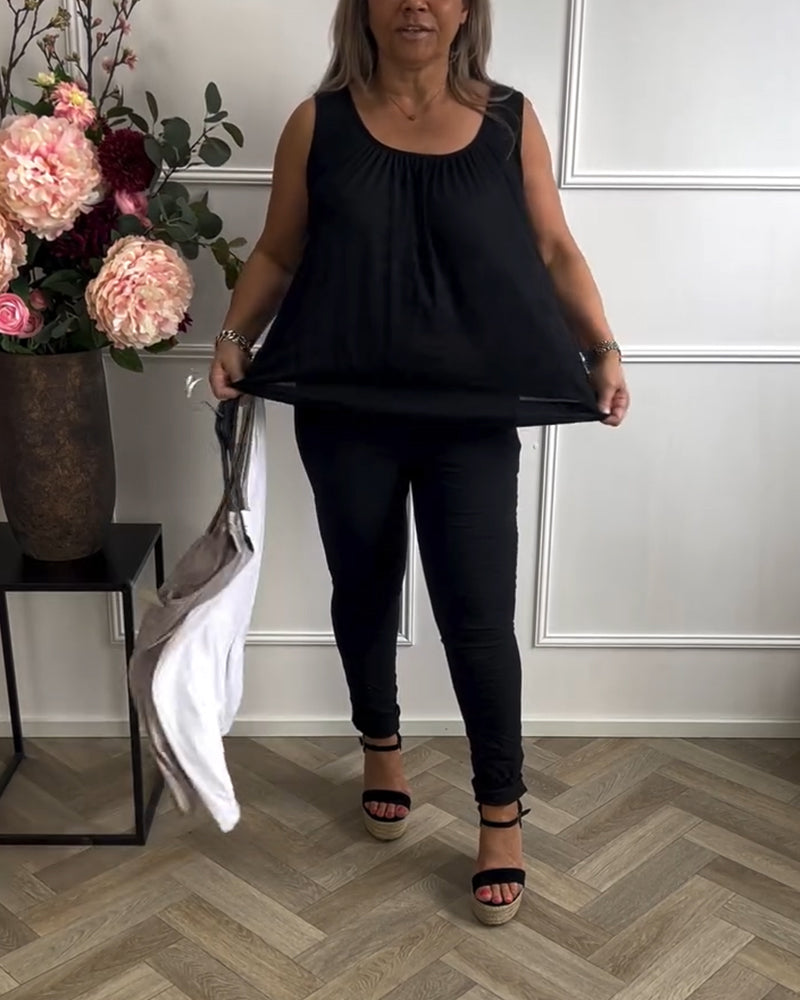 Top Without Sleeves Solid Color Pleated