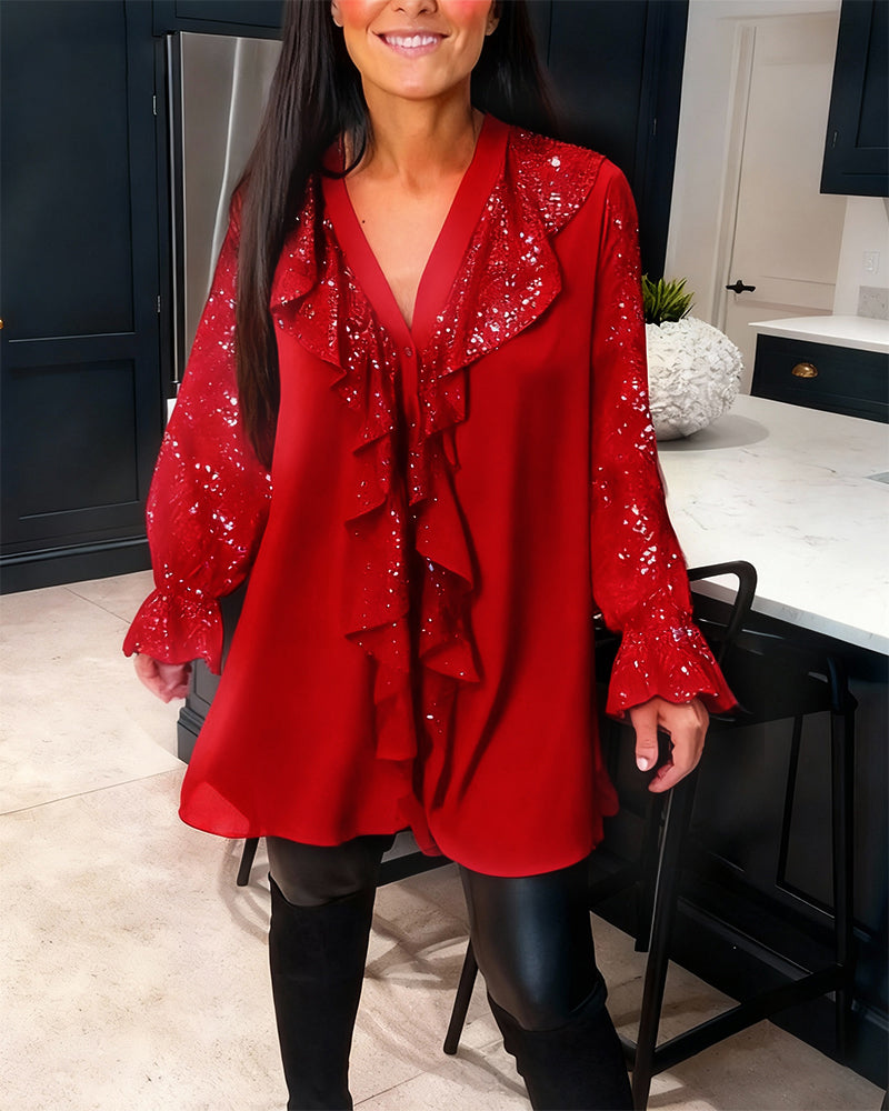 Solid Color Ruffled Blouses