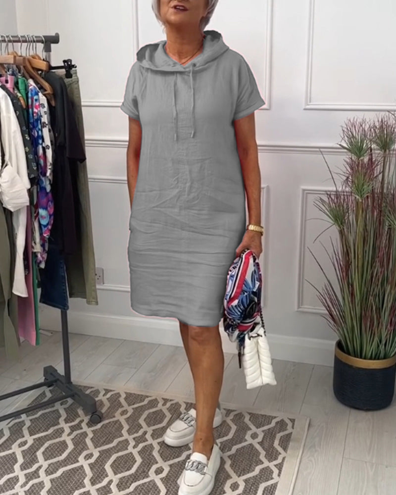 Casual Dress with Short Sleeves and Hood