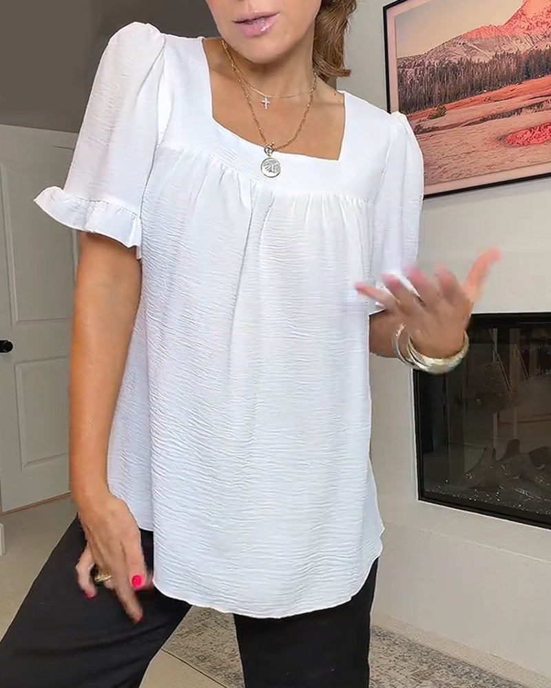 Blouse Square Neck Ruffled Sleeve
