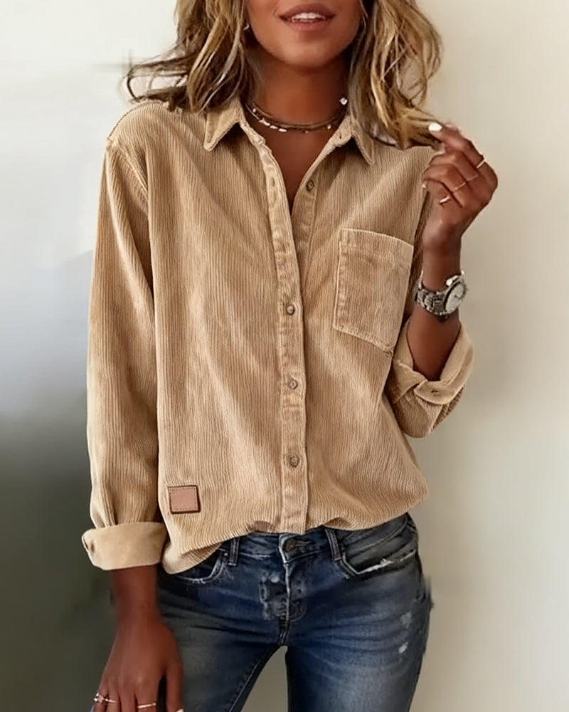 Trendy Corduroy Shirt with Lapels