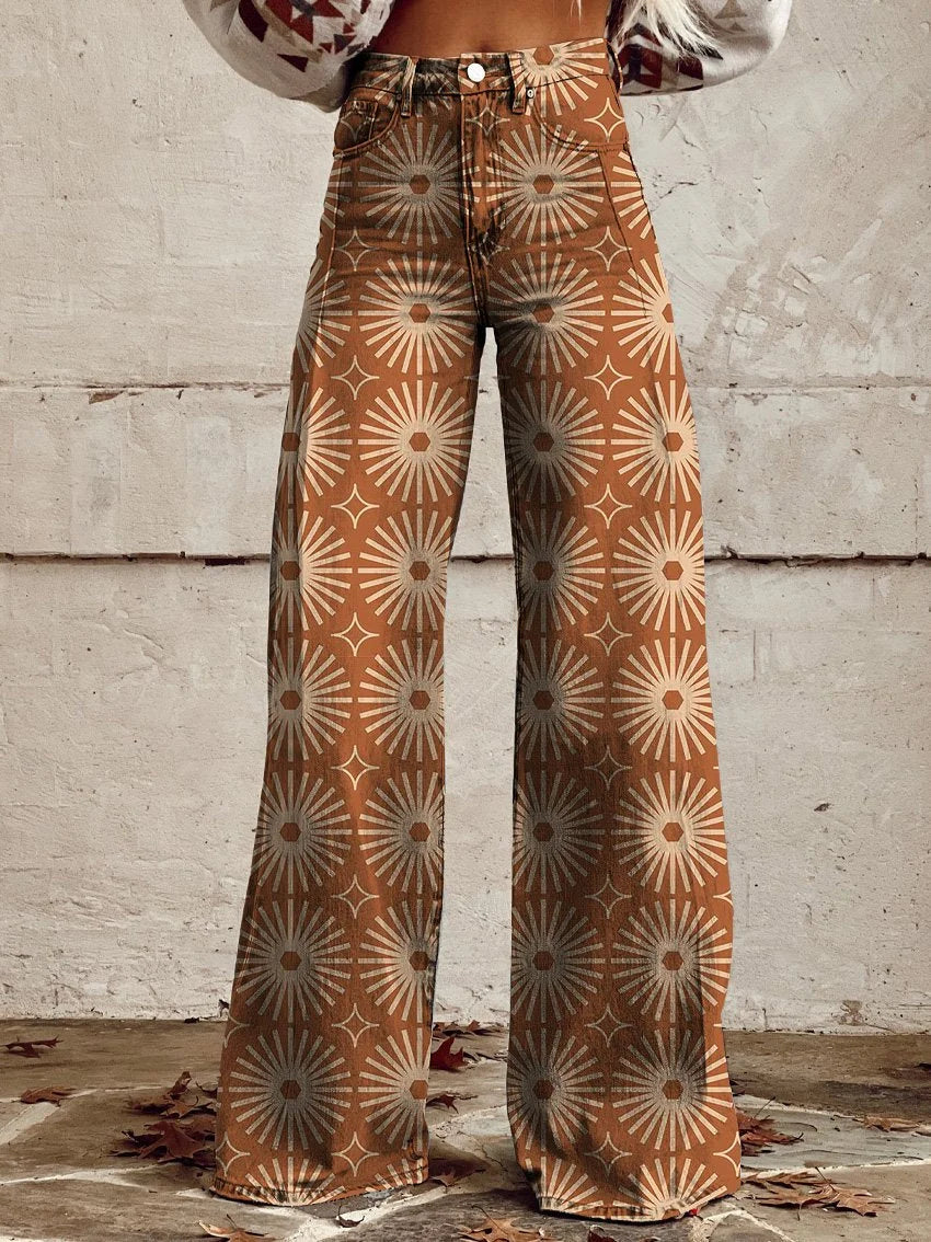 Bethany | Stylish Geometric Print Wide Jeans