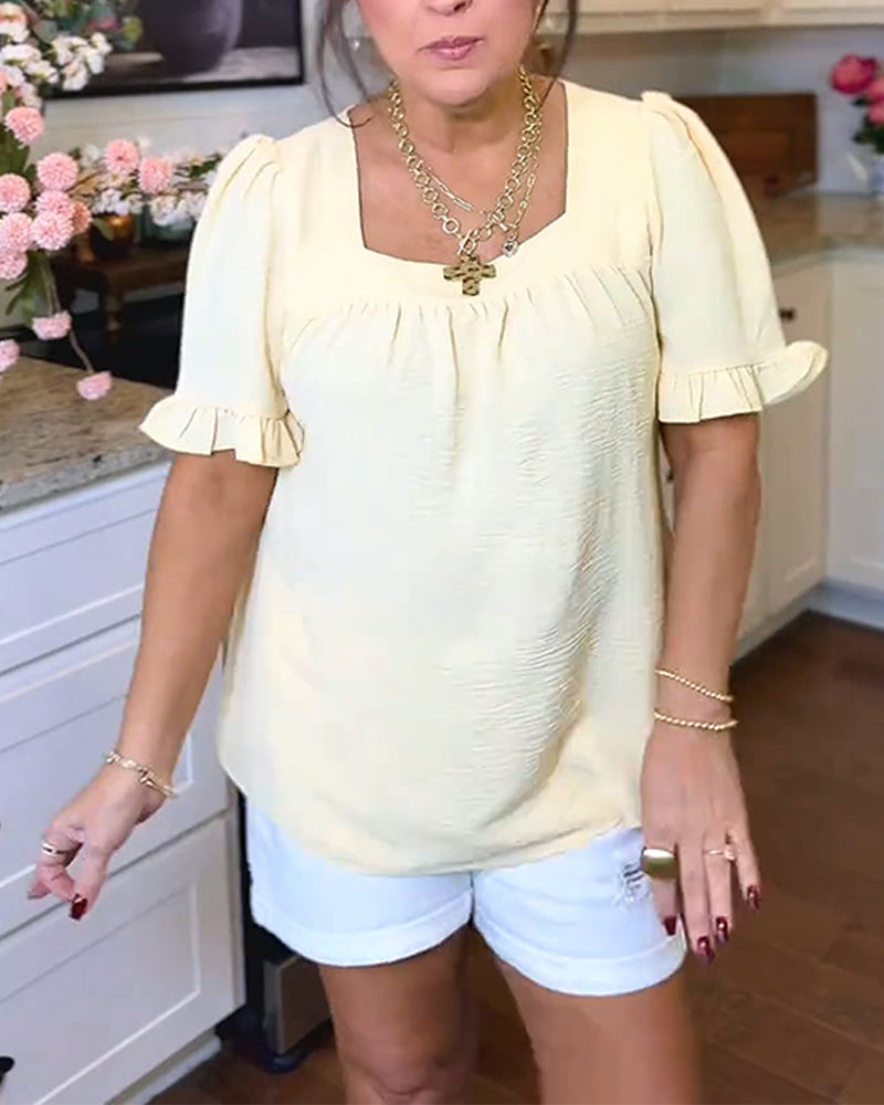 Blouse Square Neck Ruffled Sleeve