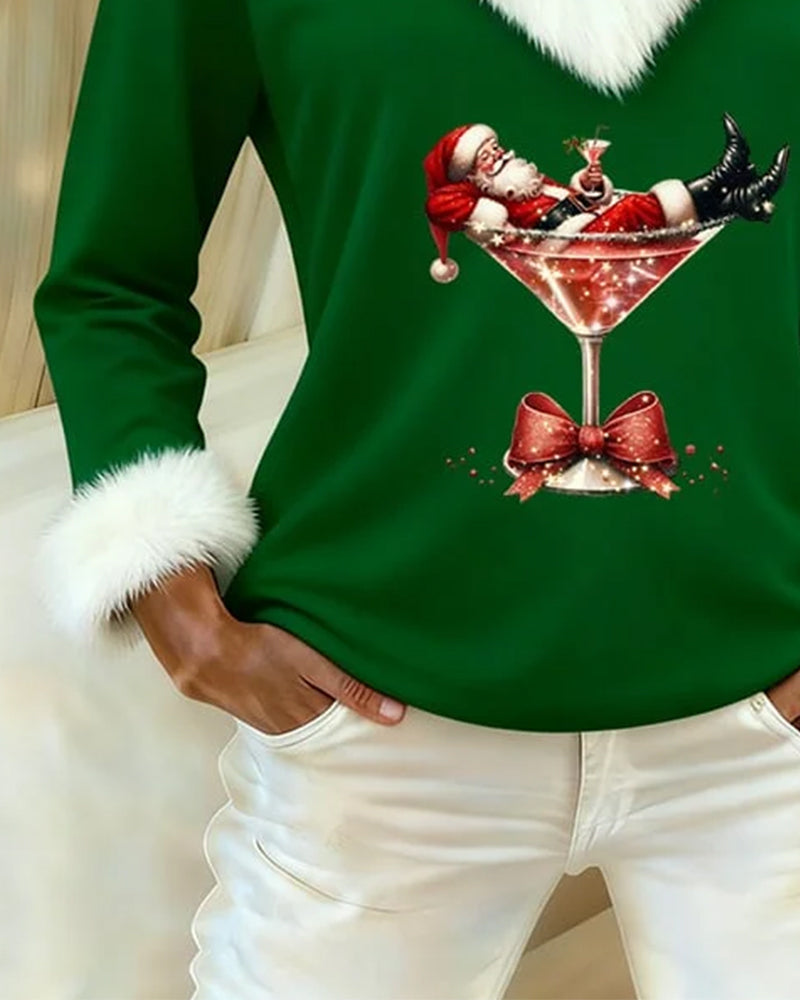 Top Plush Christmas Printed Long Sleeves