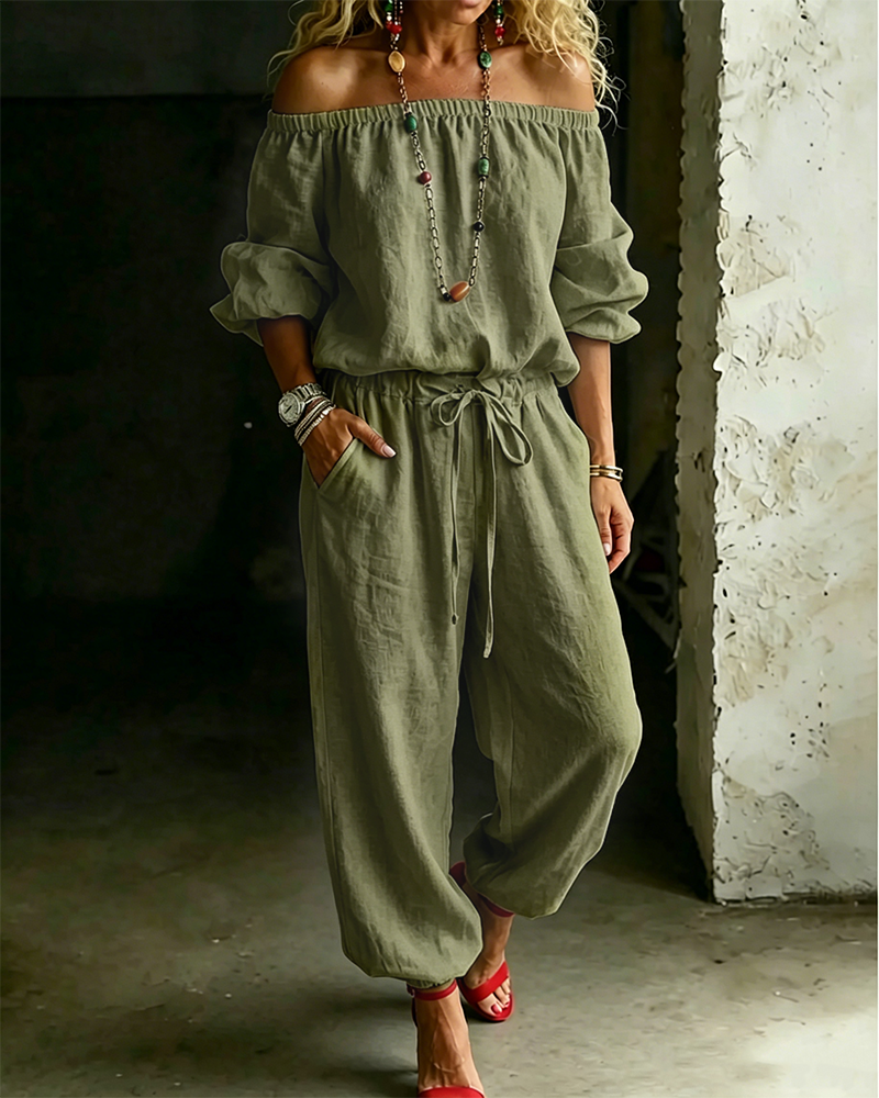 Off-Shoulder Jumpsuit with Fitted Waist