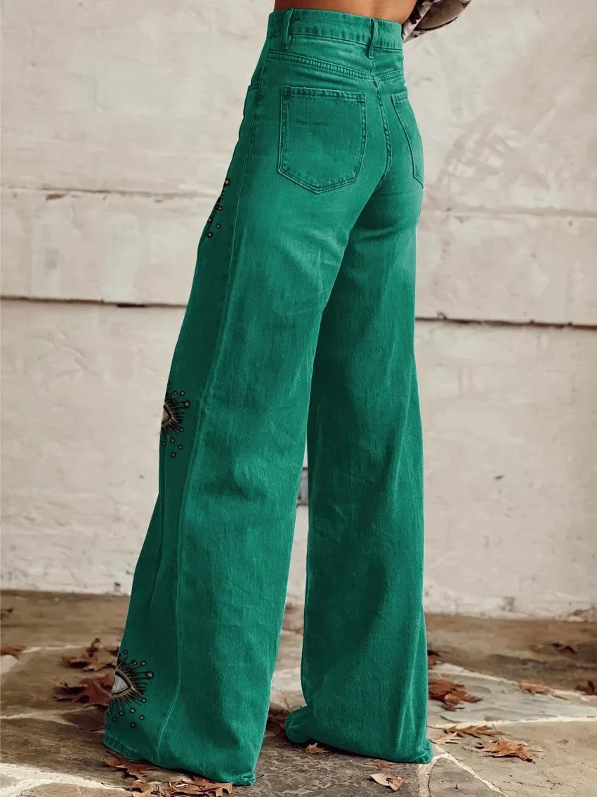 Ava | Stylish Artistic Eye Print Jeans