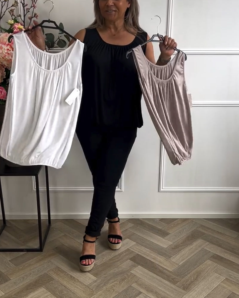 Top Without Sleeves Solid Color Pleated