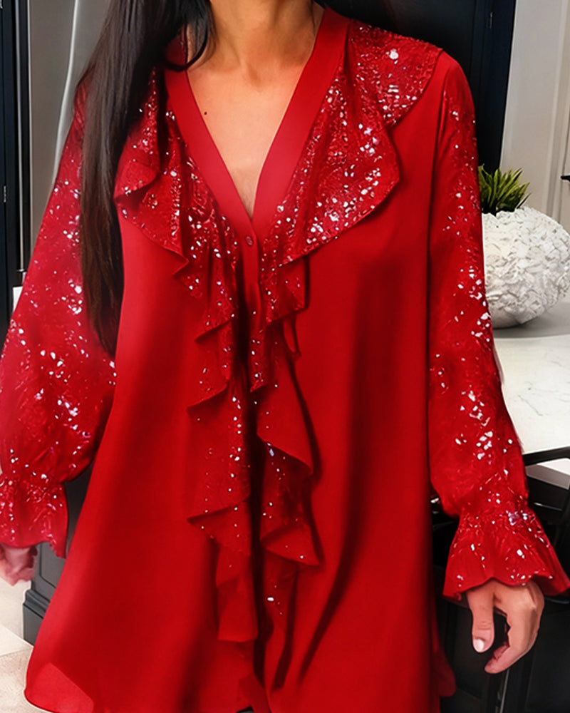 Solid Color Ruffled Blouses