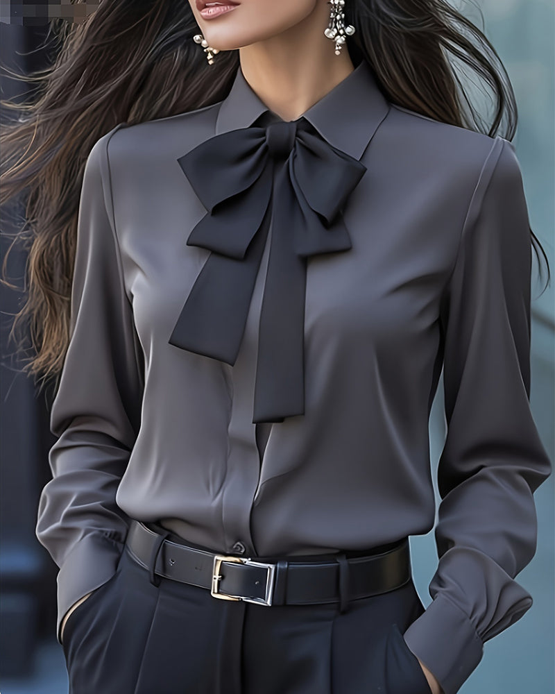 Long Sleeve Blouse with Knot and Ruffles