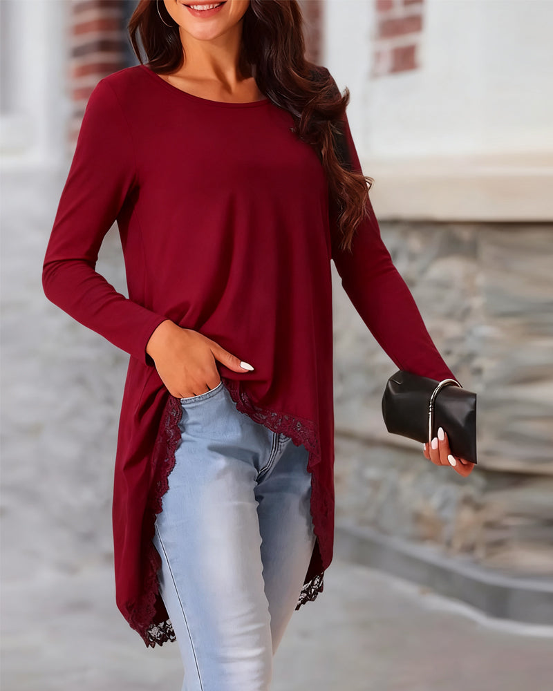 Irregular Long Sleeve Top with Mesh Panels
