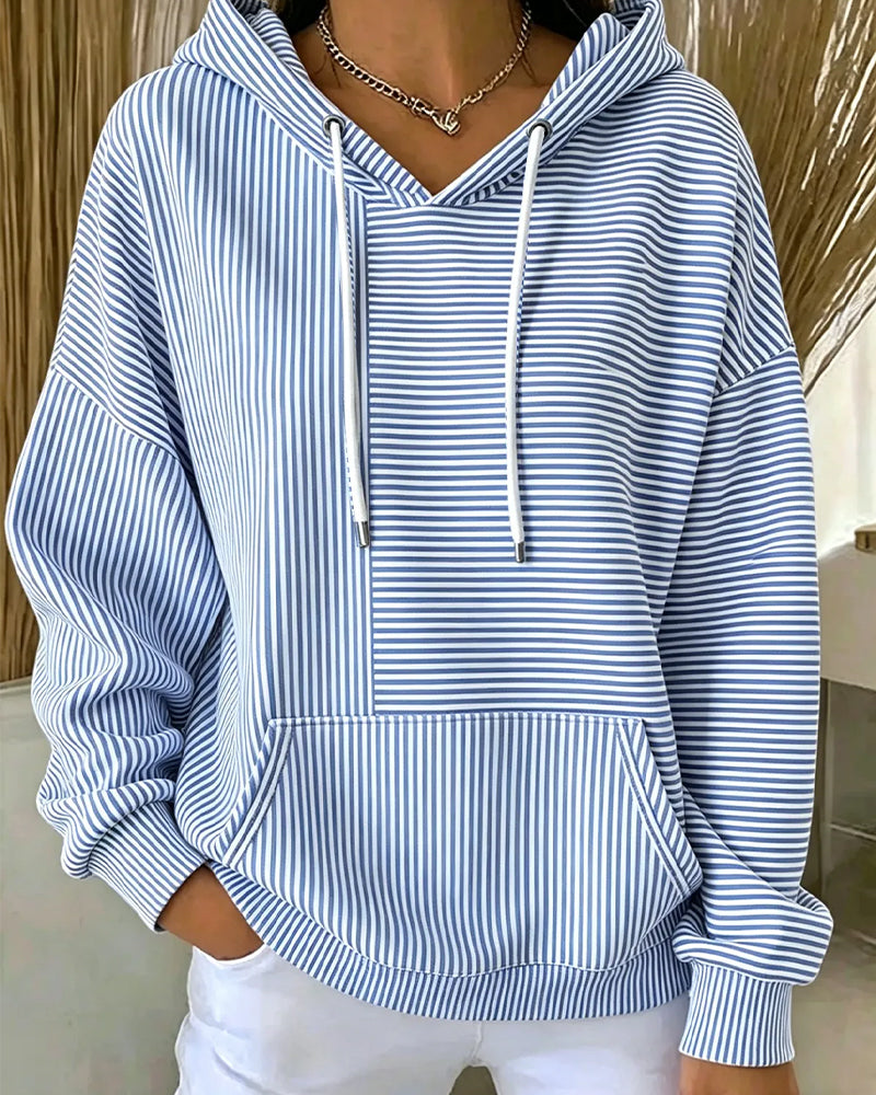 Casual Striped Hoodie with Drawstring