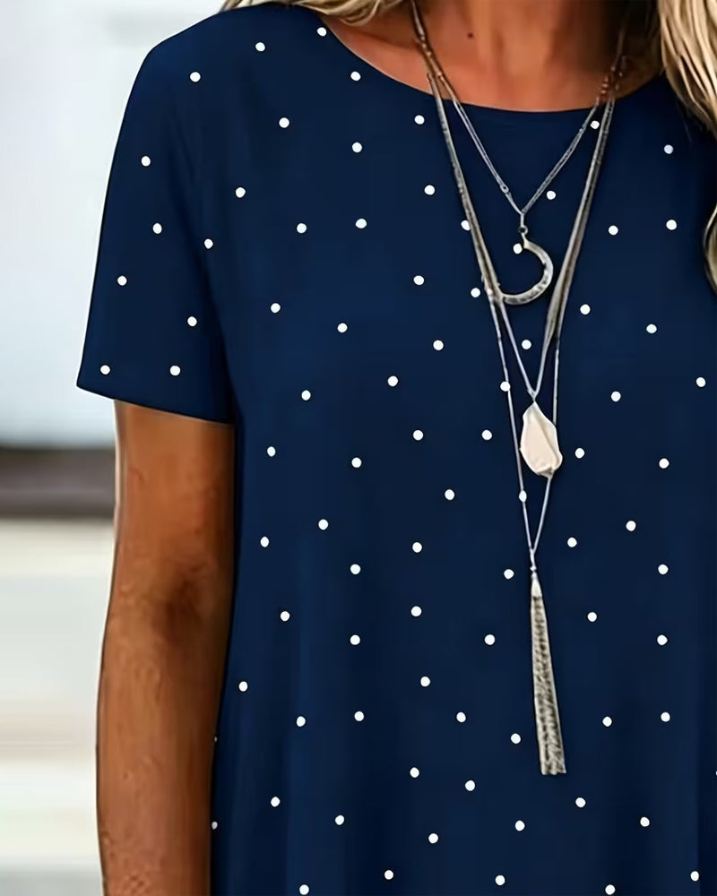 Polka Dot A-Line Blouse Short Sleeve