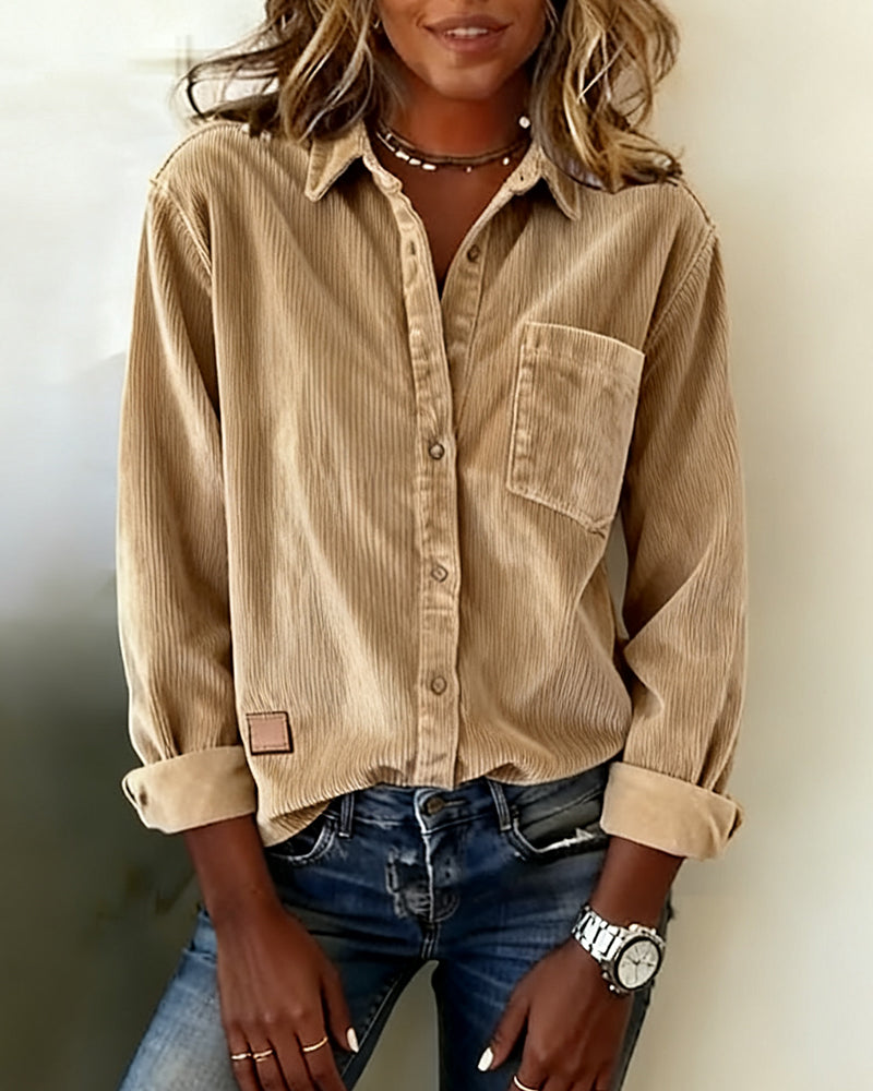 Trendy Corduroy Shirt with Lapels