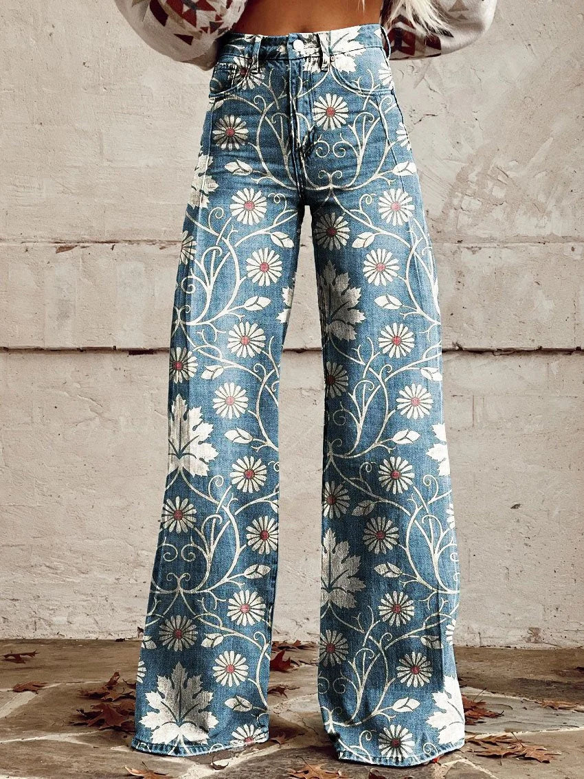 Faith | Floral Pattern Vintage Wide-Leg Jeans