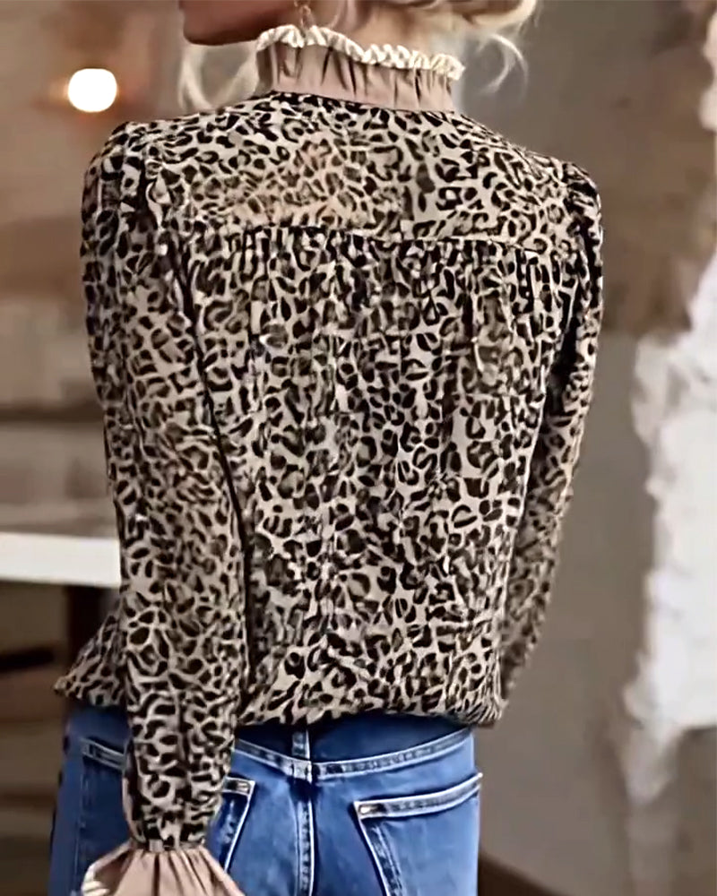 Casual Long Sleeve Leopard Print Shirt