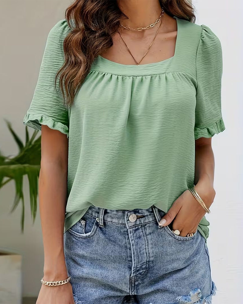 Blouse Square Neck Ruffled Sleeve