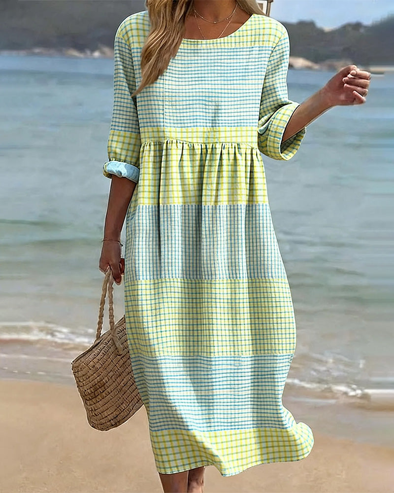 Dress Striped Color Block Loose