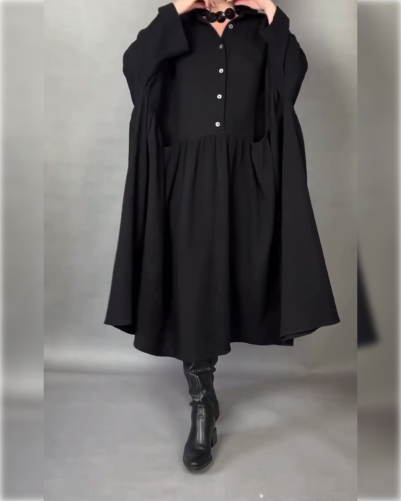 Oversized A-Line Dress with Button Collar