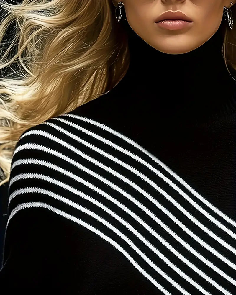Striped Turtleneck Sweater with Dropped Shoulders