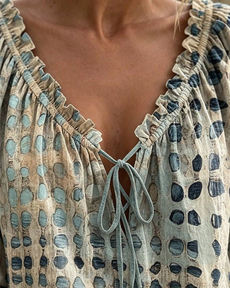 Blouse Polka Dot Pattern with Lacing