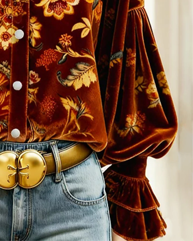 Printed Balloon Sleeve Shirt