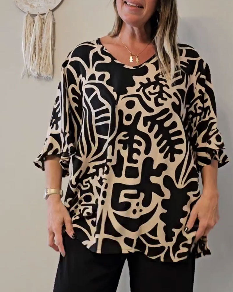 Top Abstract Botanical Print Loose