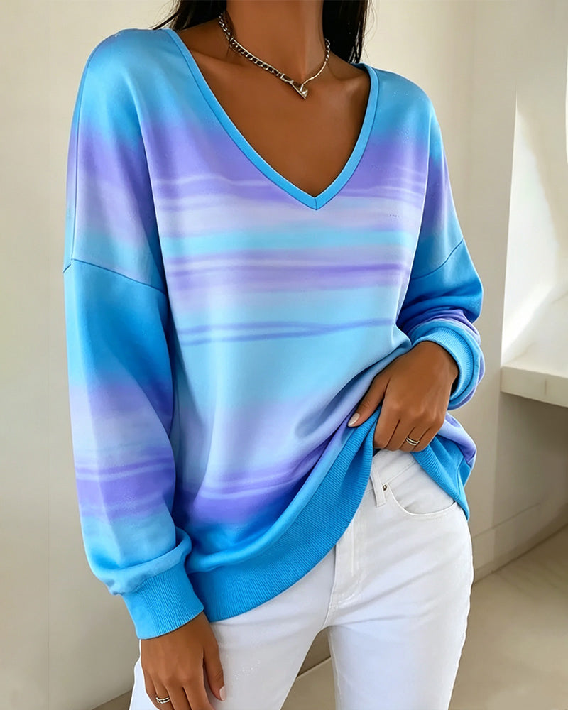 Long Sleeve V-Neck Sweatshirts Ombre